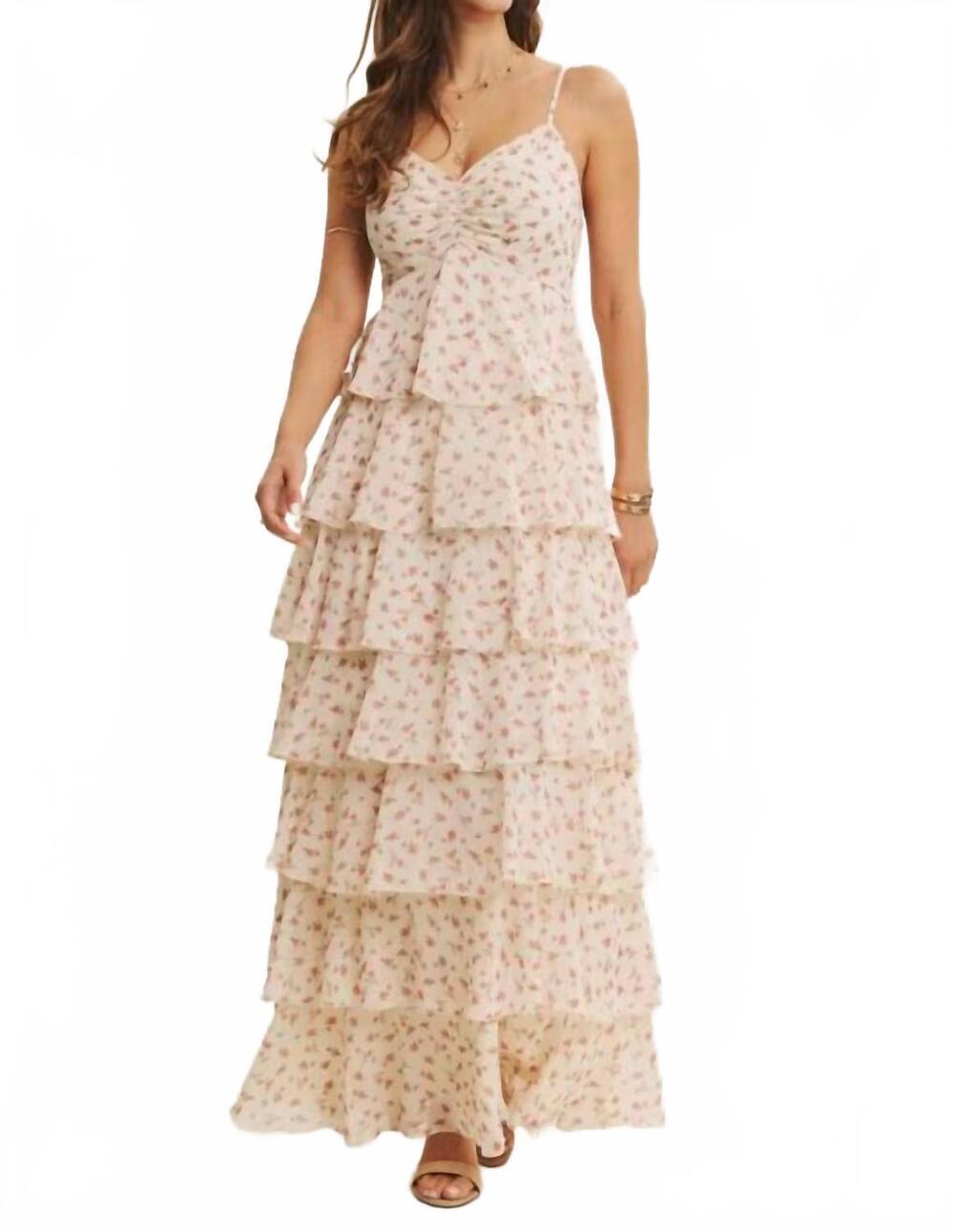 NEW IN FEBRUARY floral tiered smocked maxi dress in beige